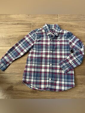 Boys 3T Plaid Button-Down Shirt - Red, Navy & White